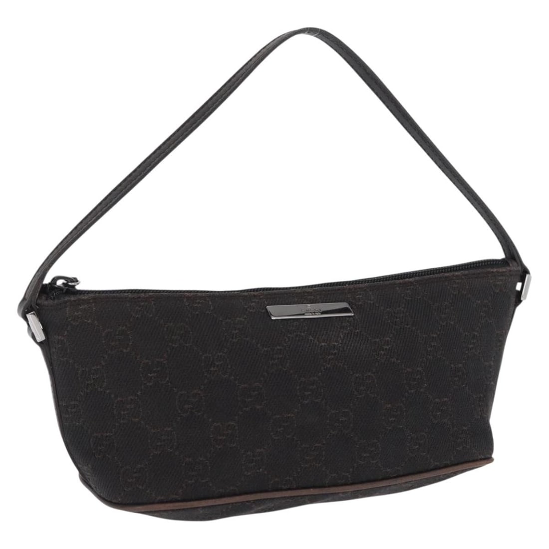 Gucci GG Canvas Dark Brown Accessory Pouch Model 07198 Silver Accents: Gucci GG Canvas Dark Brown Accessory Pouch Model 07198 Silver Accents This GUCCI accessory pouch features the signature GG canvas in dark brown with silver accents. Made in Italy, it offers a compact