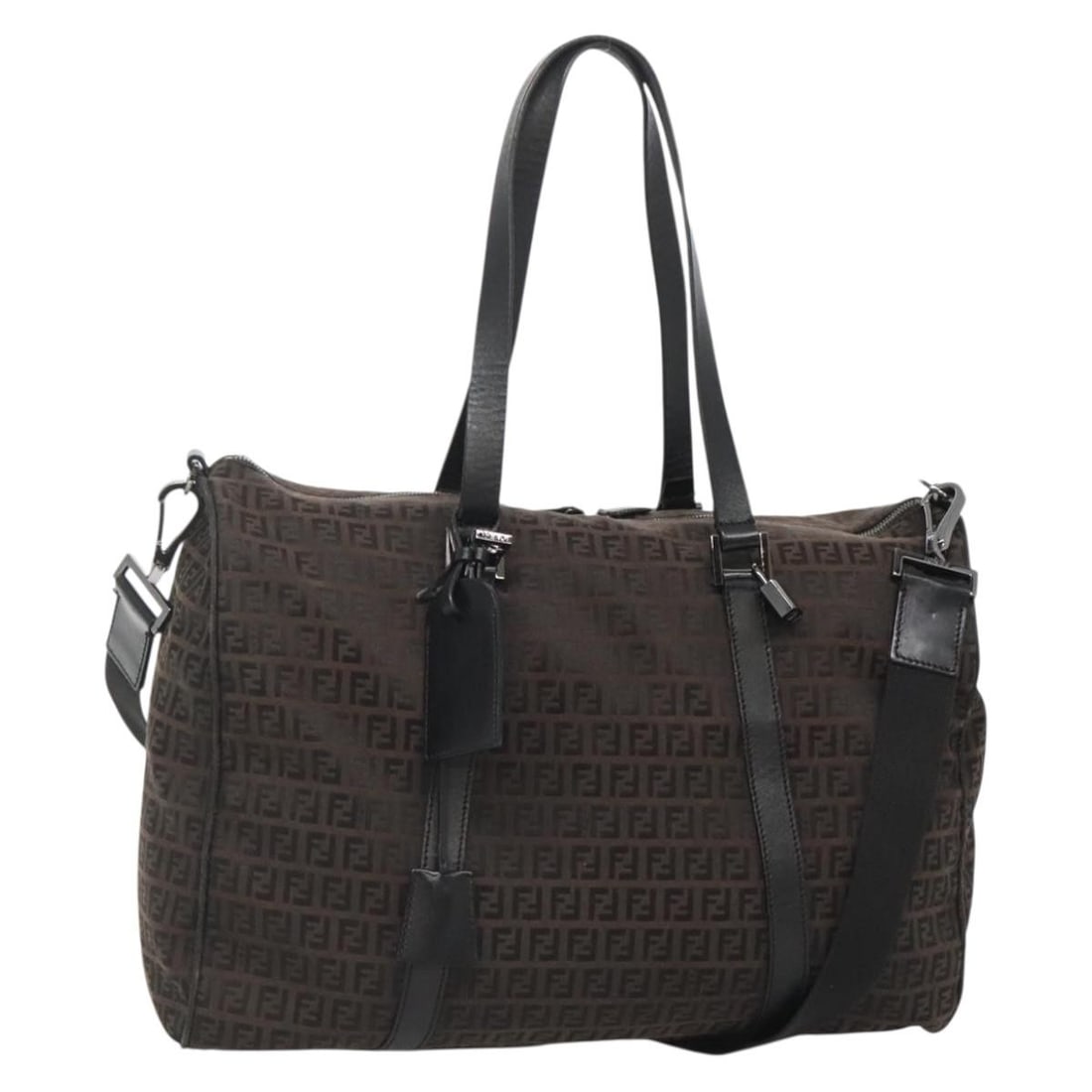 FENDI Zucchino Canvas Boston Bag Brown Black Authentic Made in Italy: FENDI Zucchino Canvas Boston Bag Brown Black Authentic Made in Italy This Fendi Zucchino Canvas Boston Bag is a stylish and functional accessory, featuring a chic brown and black exterior made from du