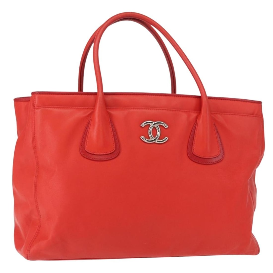 CHANEL Red Leather Tote Bag with Silver CC Authentic 148379 (1 of 18)