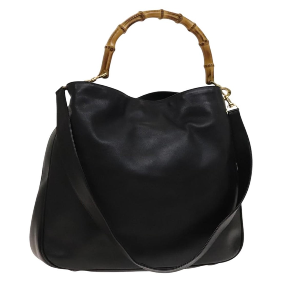 GUCCI Bamboo Leather Shoulder Bag Black Gold 001 3444 1577 Authentic (1 of 18)