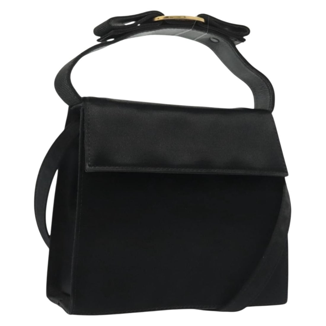 Salvatore Ferragamo Vala Black Gold Satin Shoulder Bag Auth BC213104 (1 of 18)