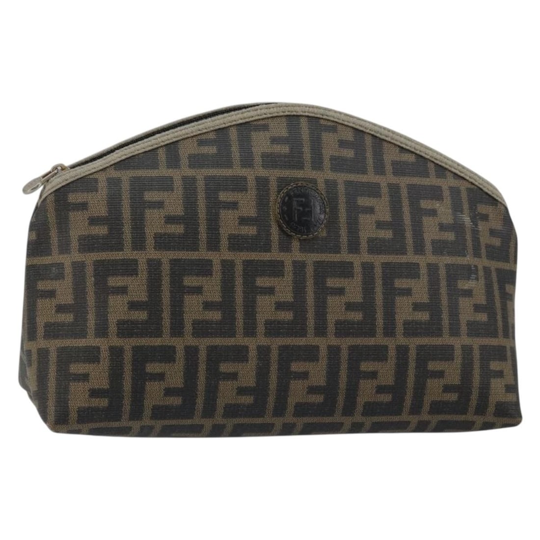FENDI Vintage Zucca Canvas Pouch PVC Brown Black Gold Auth Italy: FENDI Vintage Zucca Canvas Pouch PVC Brown Black Gold Auth Italy This FENDI Zucca Canvas Pouch is a vintage accessory that showcases a stylish blend of brown, black, and gold tones. Crafted in Italy,