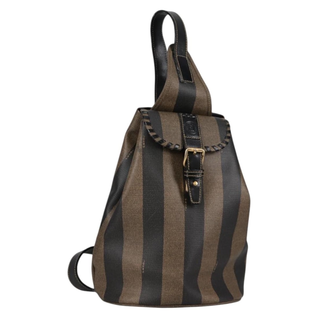 Fendi Pecan Canvas Shoulder Bag Black Brown Gold PVC Authentic (1 of 18)