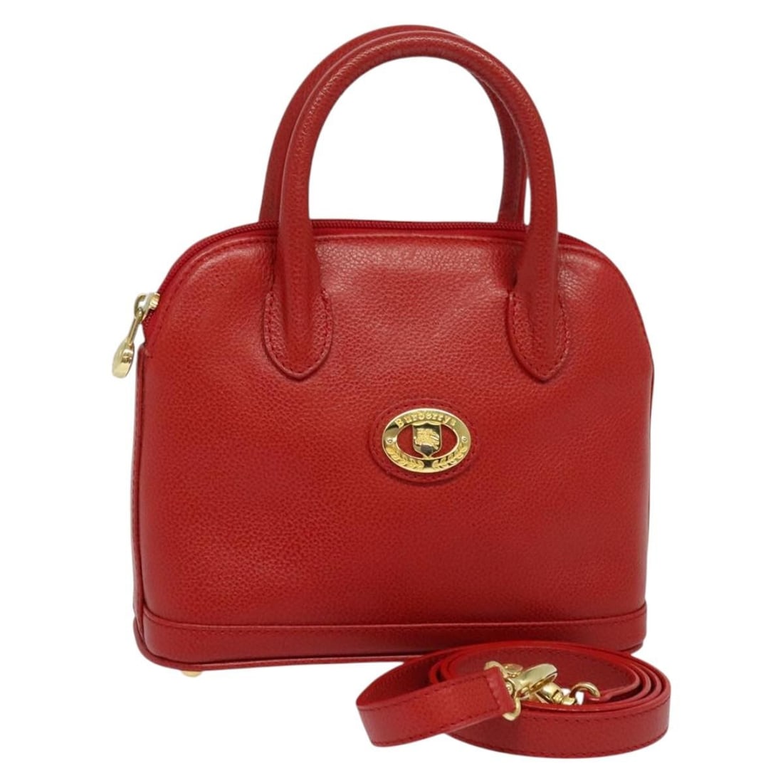 Authentic Burberrys Red Gold Leather 2-Way Hand Bag 131634 (1 of 18)