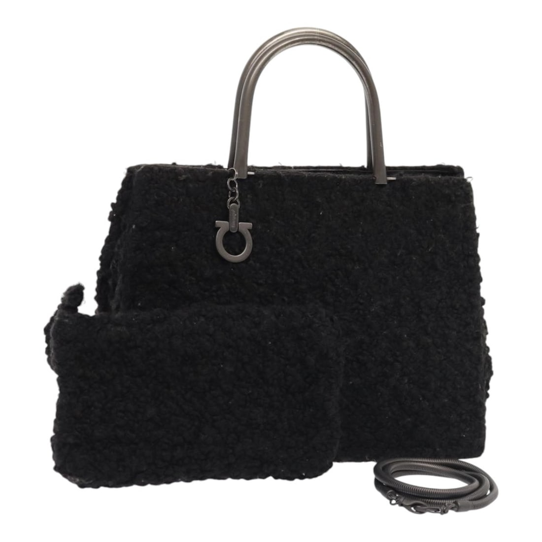 Salvatore Ferragamo Gancini Black Canvas Hand Bag 2way Auth Italy: Salvatore Ferragamo Gancini Black Canvas Hand Bag 2way Auth Italy Elevate your style with this authentic Salvatore Ferragamo Gancini Hand Bag, crafted in Italy. This elegant handbag features a luxurio