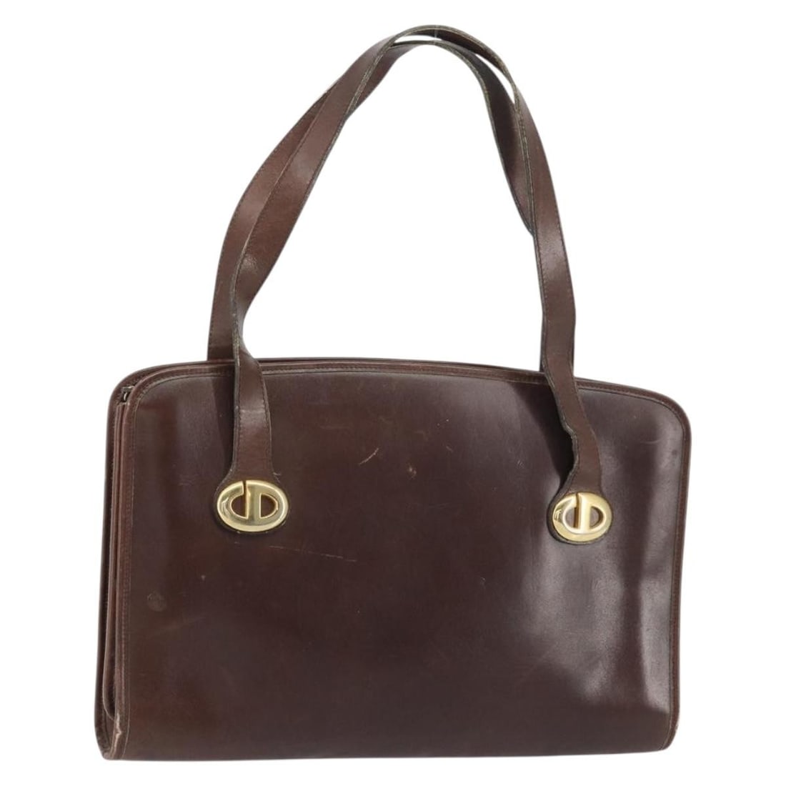 Christian Dior Brown Leather Hand Bag with Gold Accents Authenticated (1 of 18)