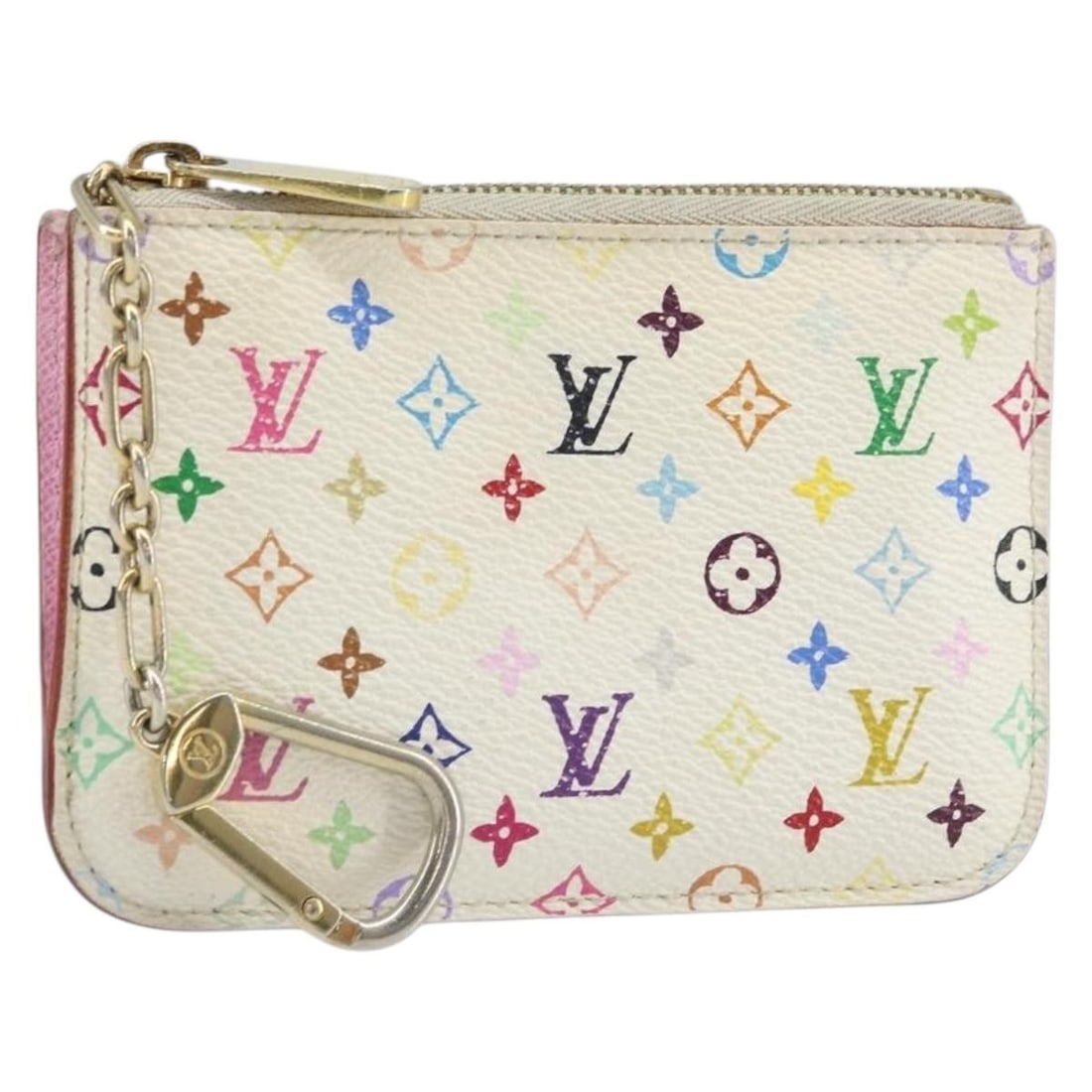 Louis Vuitton White Multicolor Coin Purse Pochette Cles NM M93734: Louis Vuitton White Multicolor Coin Purse Pochette Cles NM M93734 This Louis Vuitton Multicolor Pochette Cles NM coin purse features the distinctive Monogram Multicolor canvas in white. Designed for d
