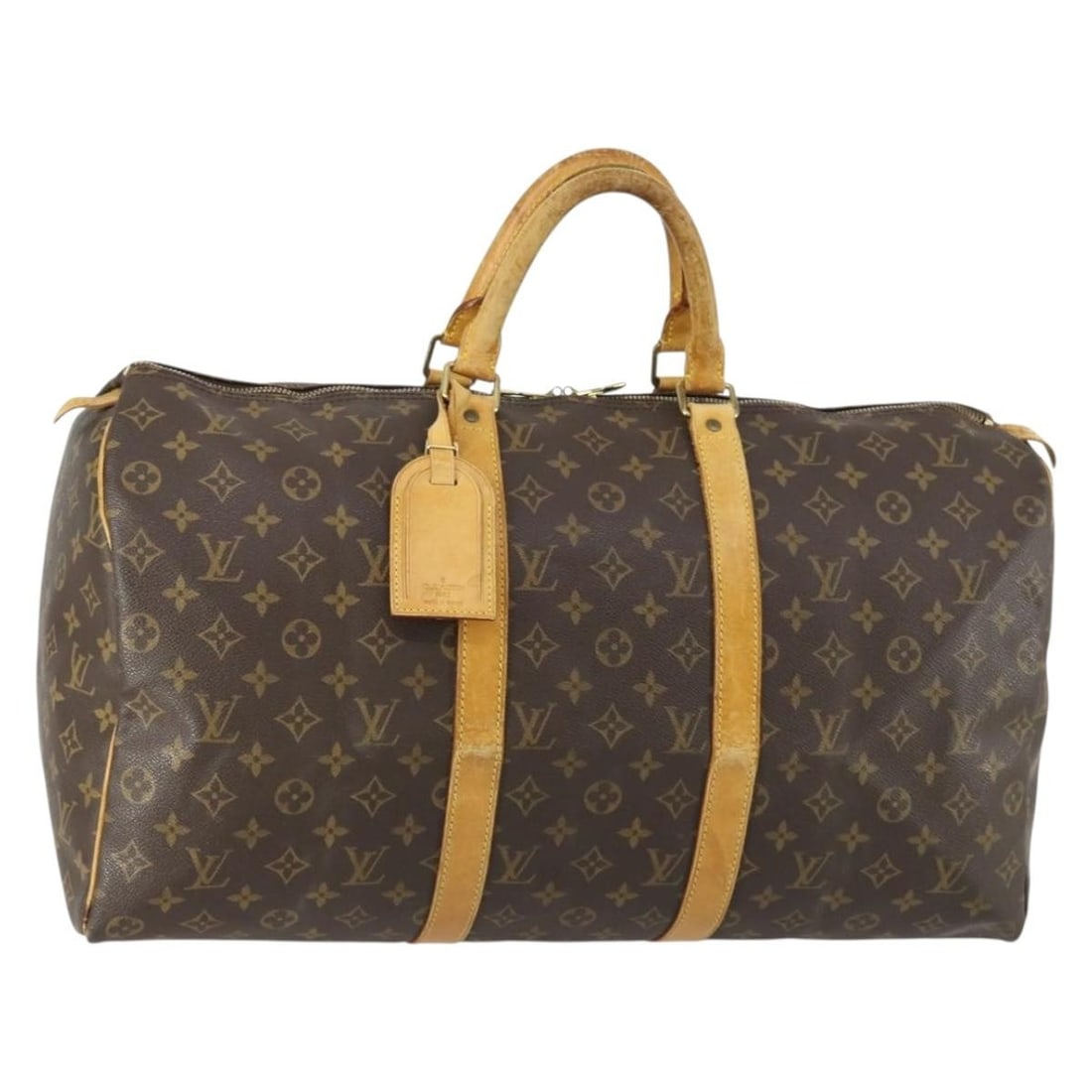 Louis Vuitton Keepall 50 Monogram Canvas Boston Bag M41426 with Name Tag: Louis Vuitton Keepall 50 Monogram Canvas Boston Bag M41426 with Name Tag This Louis Vuitton Monogram Keepall 50 Boston Bag features the signature monogram canvas exterior and is designed for travel or
