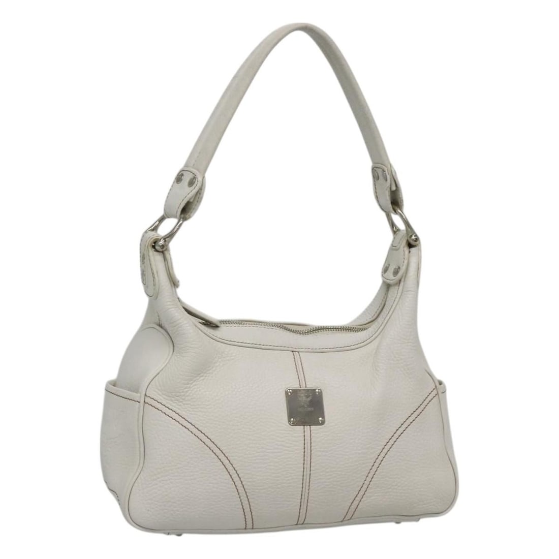 MCM White Silver Leather Shoulder Bag Auth 129389 (1 of 18)