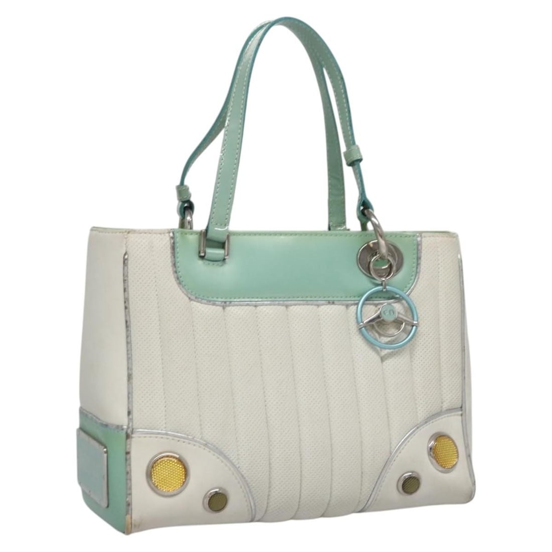 White Leather Christian Dior Handbag with Charm and Guarantee Card: White Leather Christian Dior Handbag with Charm and Guarantee Card This Christian Dior handbag features a white leather exterior and is crafted in Italy. The bag comes with a guarantee card and a char