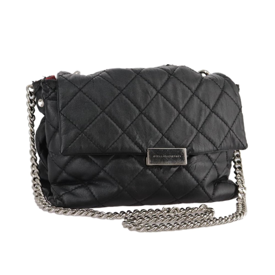 Stella McCartney Black Silver Leather 2way Chain Hand Bag Auth: Stella McCartney Black Silver Leather 2way Chain Hand Bag Auth This authentic Stella McCartney Chain Hand Bag is a stylish accessory crafted from high-quality leather, featuring a chic black and silve