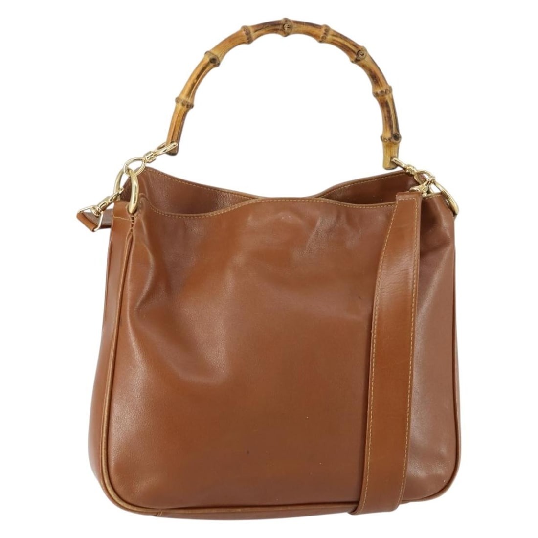 GUCCI Bamboo Leather Shoulder Bag Brown Gold 001 2113 1638 Auth: GUCCI Bamboo Leather Shoulder Bag Brown Gold 001 2113 1638 Auth This GUCCI Bamboo Shoulder Bag combines luxury and practicality with its exquisite leather construction and elegant brown and gold color