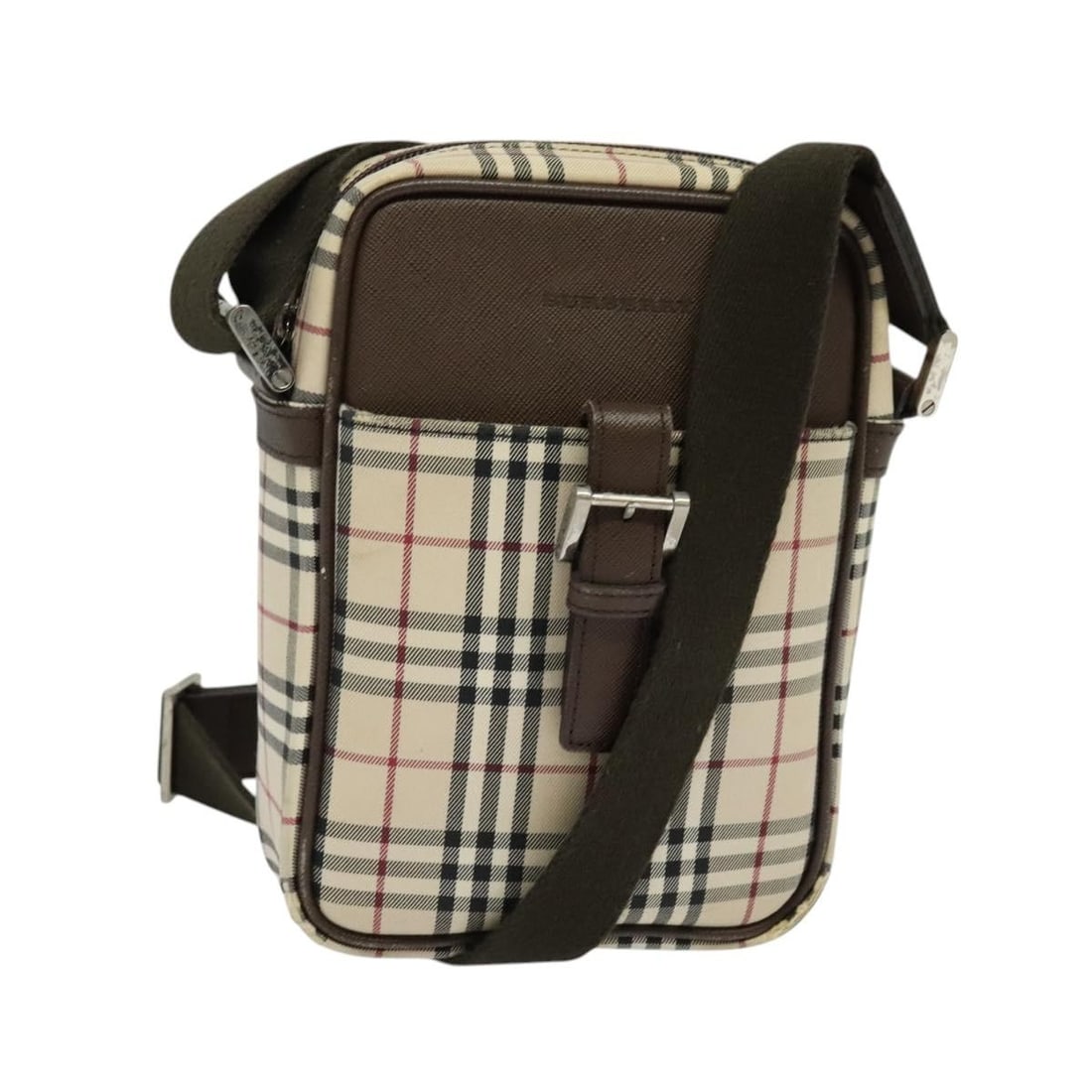 BURBERRY Nova Check Beige Silver Canvas Shoulder Bag Auth (1 of 18)