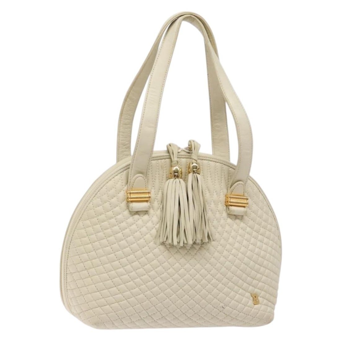 BALLY White Gold Leather Hand Bag with Dust Bag: BALLY White Gold Leather Hand Bag with Dust Bag This BALLY hand bag combines elegance and practicality, featuring a stylish white and gold leather exterior. Designed for daily use, it has a generous s