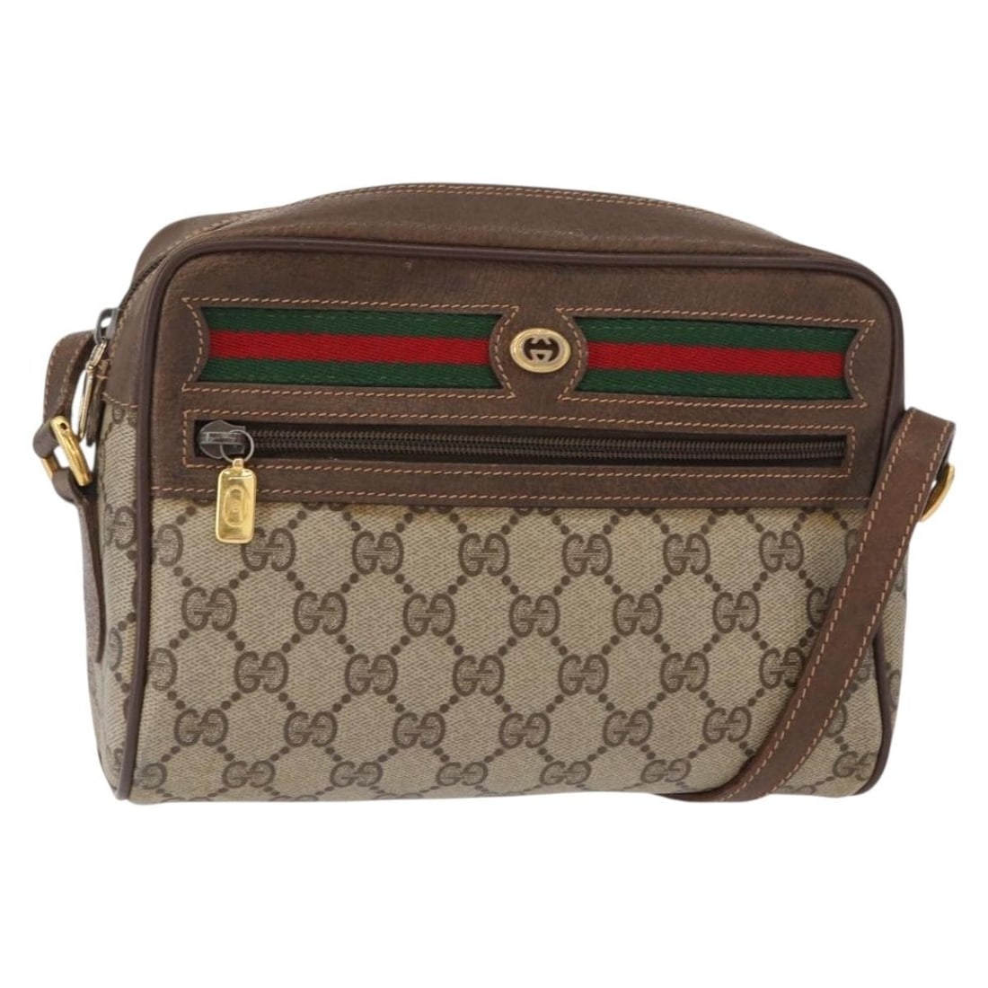 GUCCI GG Supreme Sherry Shoulder Bag Beige Gold PVC 56 02 087 Auth: GUCCI GG Supreme Sherry Shoulder Bag Beige Gold PVC 56 02 087 Auth This GUCCI GG Supreme Web Sherry Line Bag is a stylish shoulder bag made from durable PVC leather in an elegant beige and gold colorw