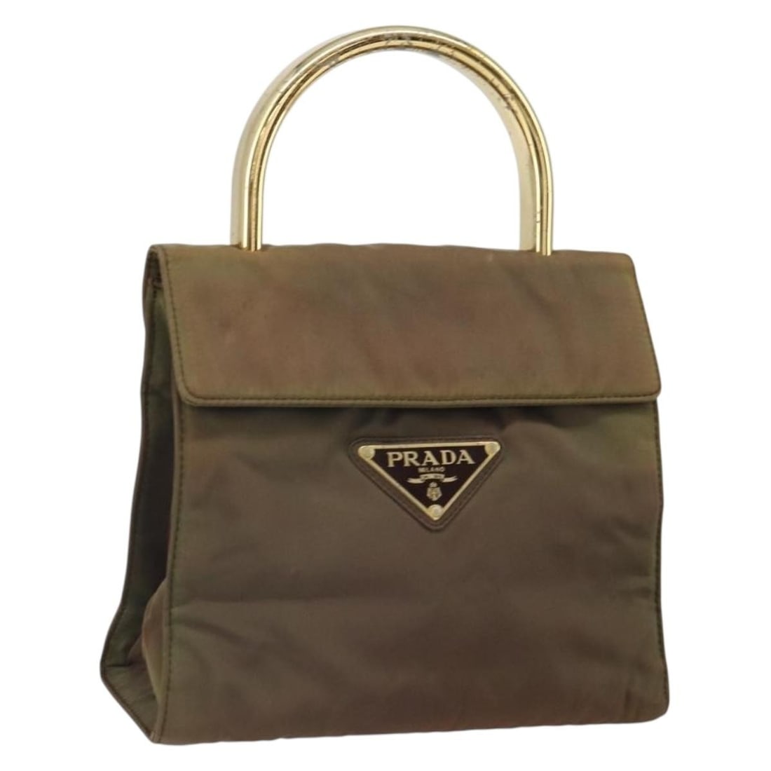 Prada Khaki Nylon Gold Tone Handbag Made in Italy (1 of 18)