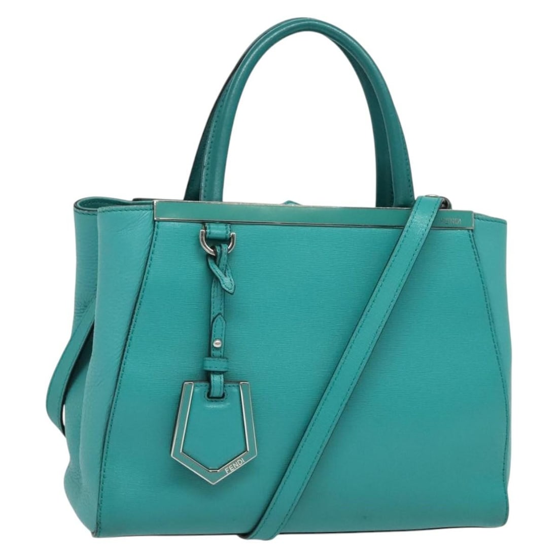 Fendi Petite To Jules Leather Hand Bag Silver Emerald Green Auth BA4473: Fendi Petite To Jules Leather Hand Bag Silver Emerald Green Auth BA4473 Elevate your style with this authentic Fendi Petite To Jules Hand Bag, crafted from high-quality leather in a striking silver an