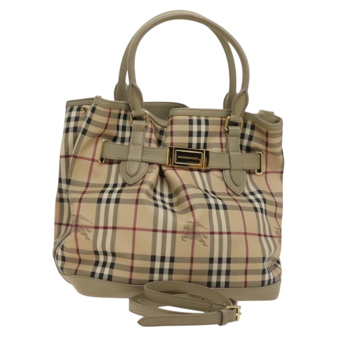 BURBERRY Nova Check Hand Bag Beige Gold PVC Leather Made in Italy: BURBERRY Nova Check Hand Bag Beige Gold PVC Leather Made in Italy This Burberry Nova Check Hand Bag is a stylish accessory crafted from durable PVC leather in a sophisticated beige and gold color comb