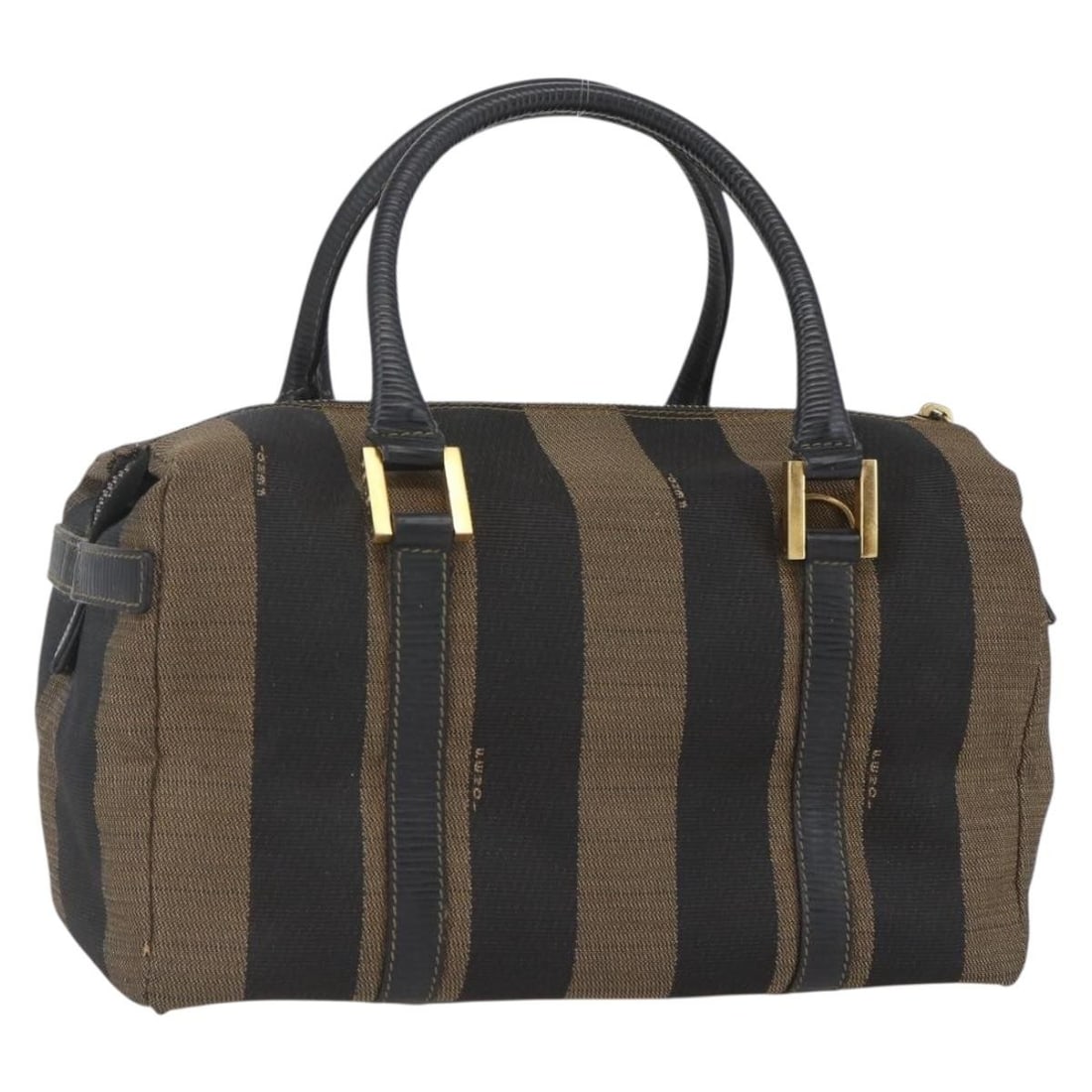 Fendi Pequin Stripe PVC Canvas Black Brown Gold Italian Handbag (1 of 18)