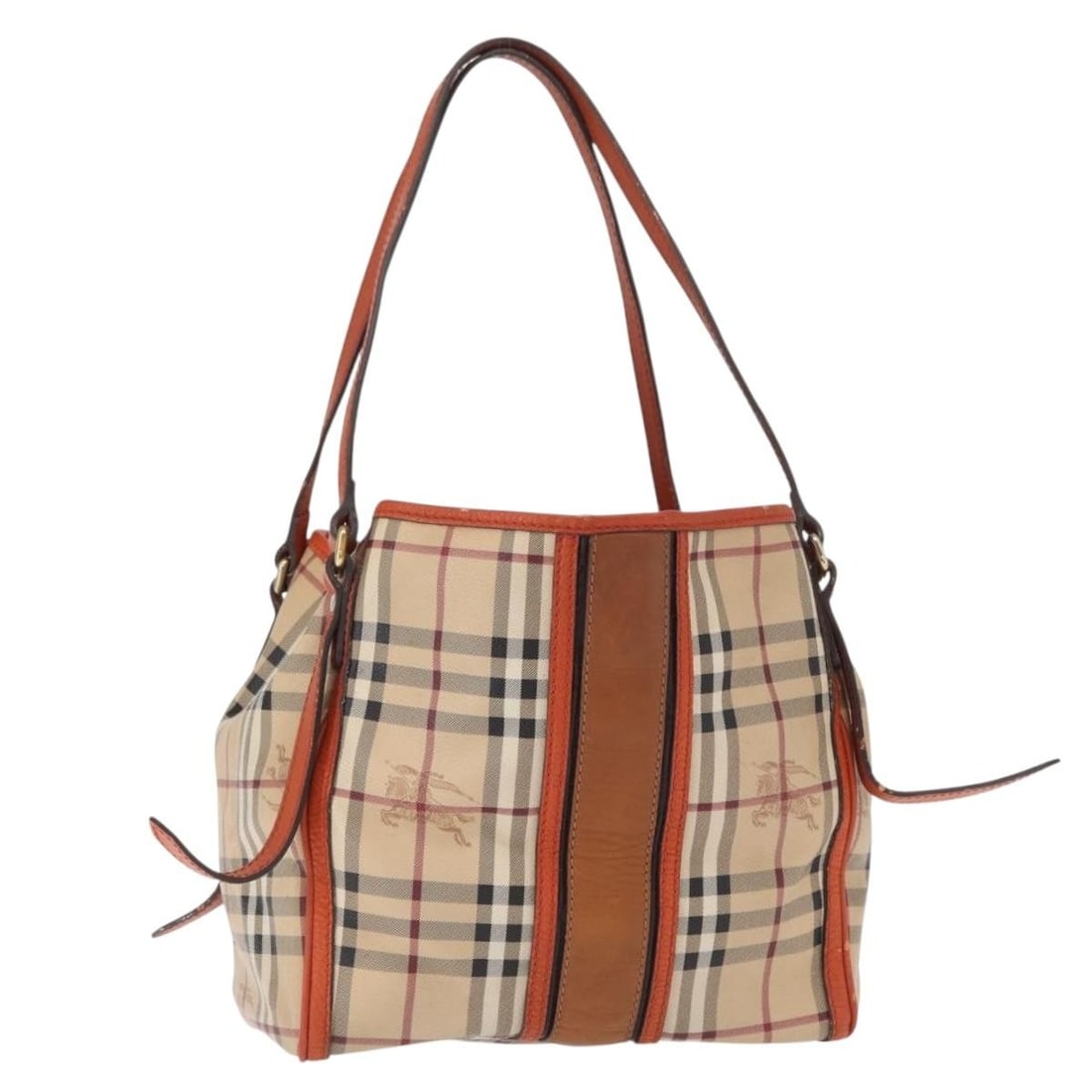 BURBERRY Nova Check Tote Bag Beige Gold PVC Italy Auth 153873: BURBERRY Nova Check Tote Bag Beige Gold PVC Italy Auth 153873 This Burberry Nova Check Tote Bag is a stylish accessory crafted in Italy from durable PVC leather. The exterior features a sophisticated