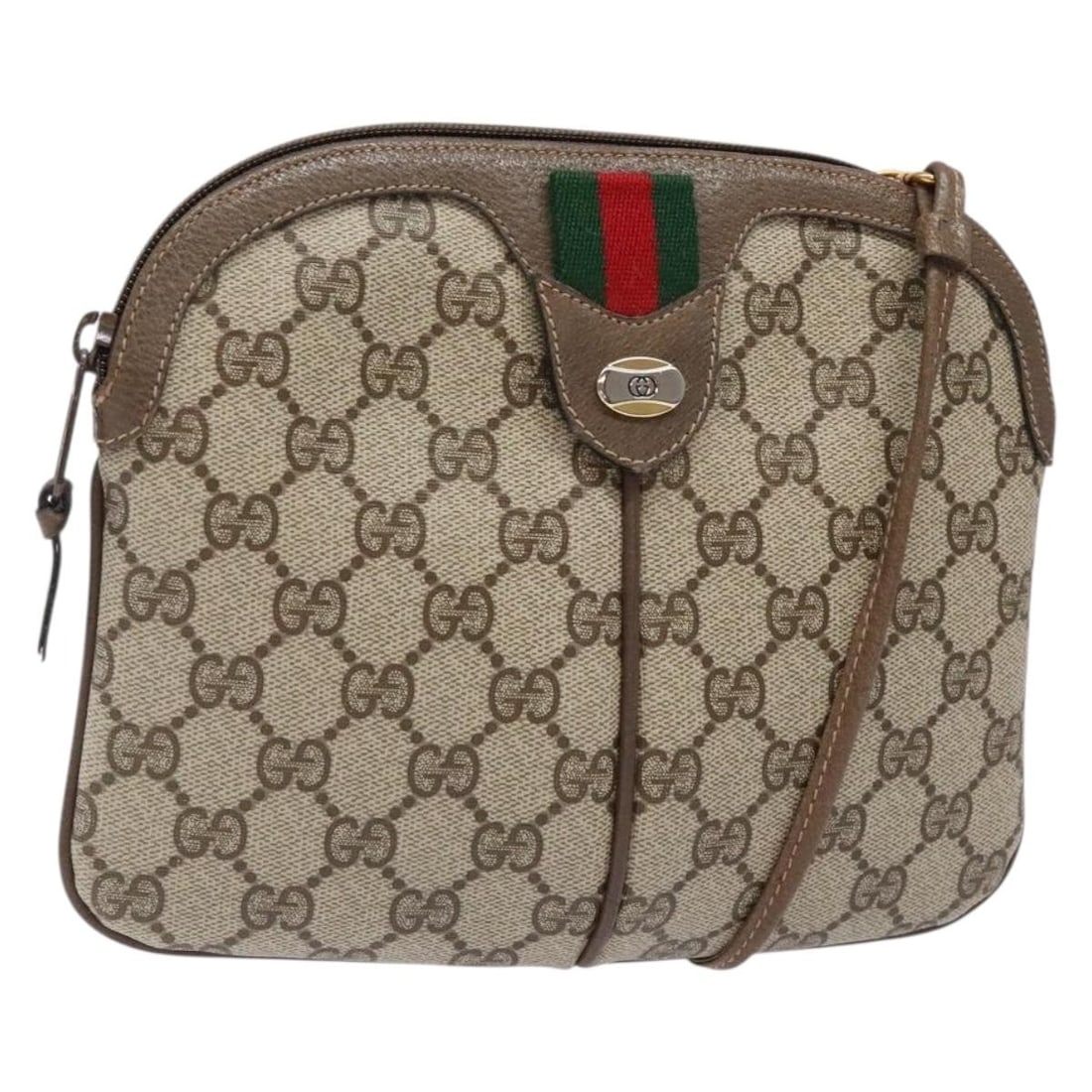 GUCCI GG Supreme Sherry Line Shoulder Bag Beige Gold PVC Auth 68 02 047: GUCCI GG Supreme Sherry Line Shoulder Bag Beige Gold PVC Auth 68 02 047 This GUCCI GG Supreme Web Sherry Line Shoulder Bag is a stylish accessory made from durable PVC leather in a sophisticated beige