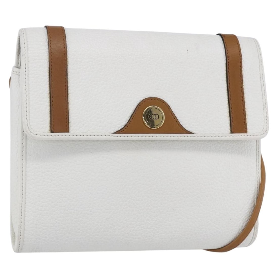 Christian Dior White Gold Leather Shoulder Bag BA8403 Made in France: Christian Dior White Gold Leather Shoulder Bag BA8403 Made in France This elegant Christian Dior shoulder bag is crafted from premium leather in a chic white and gold color combination. Designed in Fr