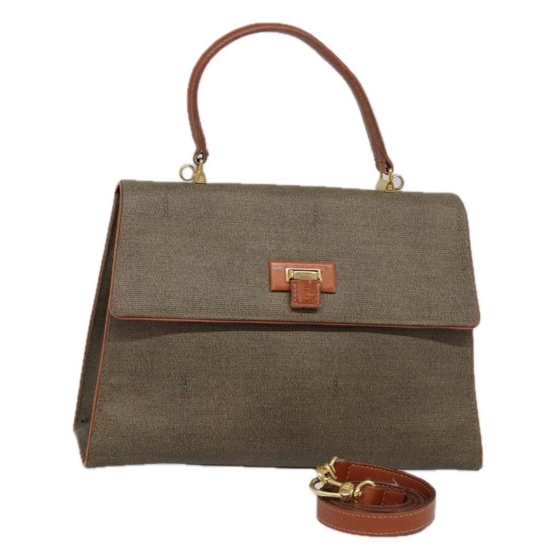 FENDI Gold Brown PVC Hand Bag 2way Made in Italy: FENDI Gold Brown PVC Hand Bag 2way Made in Italy This authentic FENDI hand bag showcases a stylish design with a luxurious gold and brown PVC leather exterior. Crafted in Italy, it features dimensions