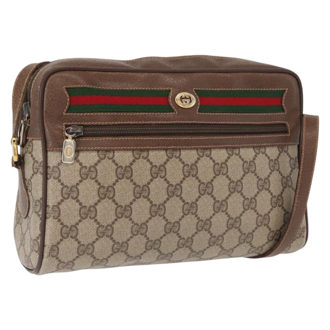 Beige PVC GG Supreme Web Sherry Line Shoulder Bag by Gucci 56 02 088: Beige PVC GG Supreme Web Sherry Line Shoulder Bag by Gucci 56 02 088 This GUCCI GG Supreme Web Sherry Line shoulder bag features a beige and gold exterior crafted from PVC leather and GG canvas. The b