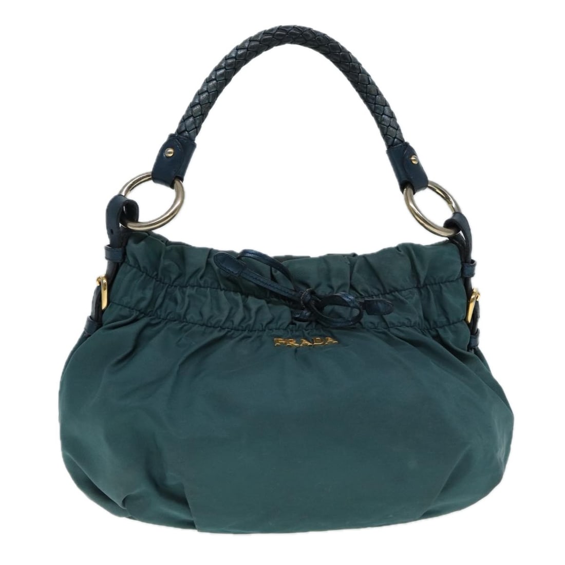 PRADA Green Gold Nylon Hand Bag Authentic Made in Italy: PRADA Green Gold Nylon Hand Bag Authentic Made in Italy Elevate your accessory collection with this authentic PRADA Hand Bag, crafted from durable nylon in a striking green and gold color combination.