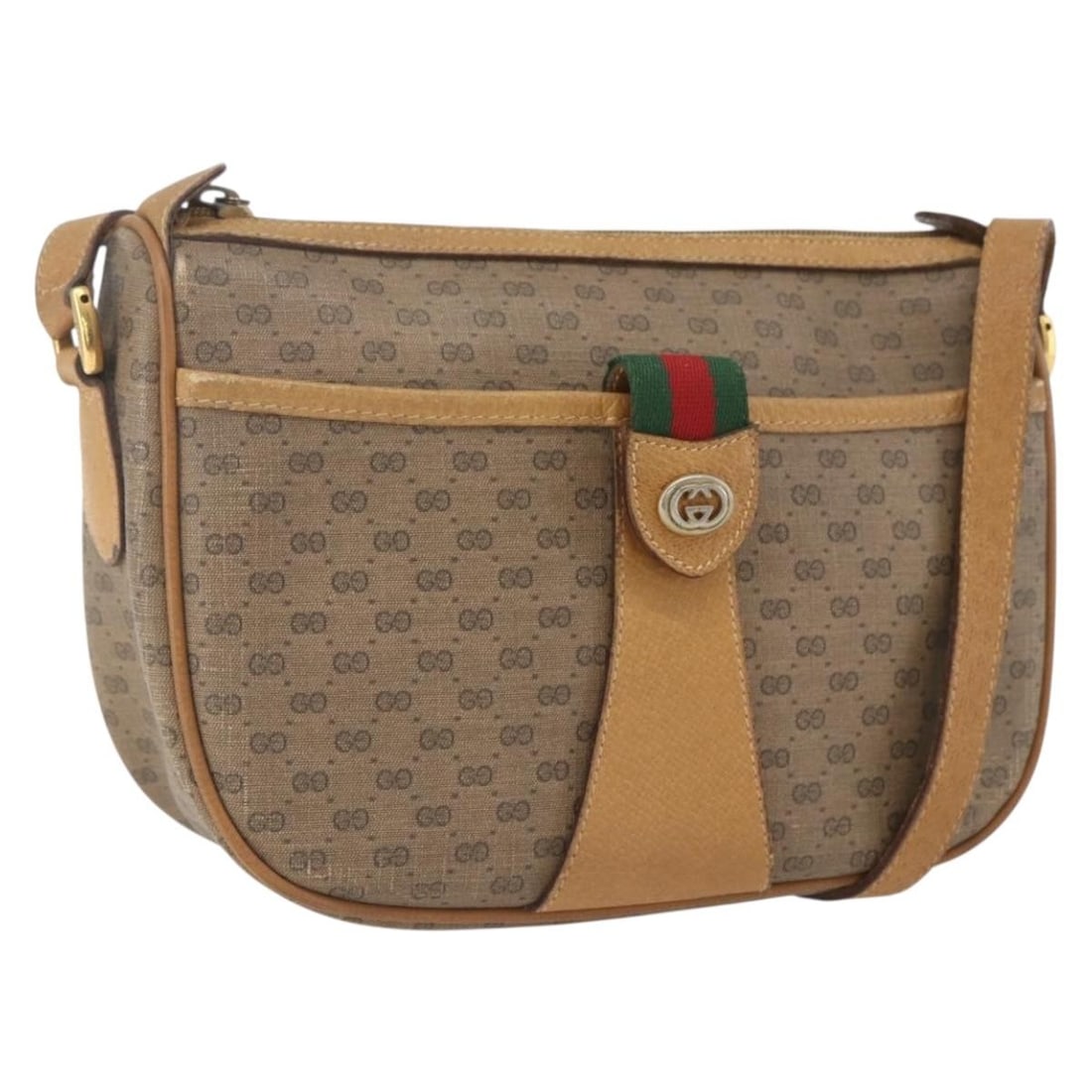 Beige Gold GUCCI Micro GG Supreme PVC Shoulder Bag 89 02 032 Italy: Beige Gold GUCCI Micro GG Supreme PVC Shoulder Bag 89 02 032 Italy This GUCCI Micro GG Supreme Web Sherry Line shoulder bag features a beige and gold exterior crafted from PVC leather and micro GG can