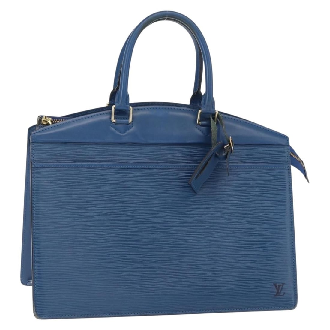 Blue Epi Leather Riviera Handbag by Louis Vuitton Model M48185: Blue Epi Leather Riviera Handbag by Louis Vuitton Model M48185 This is a Louis Vuitton Epi Riviera handbag in blue, crafted from durable Epi leather. It features a structured silhouette with dual top