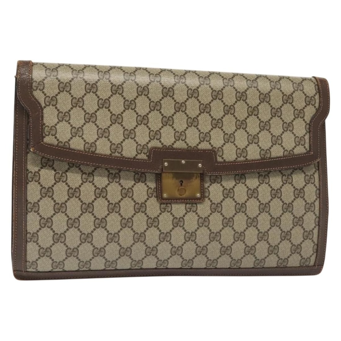 GUCCI GG Supreme Beige PVC Document Clutch Bag Italy: GUCCI GG Supreme Beige PVC Document Clutch Bag Italy This GUCCI Document Case is a stylish and functional clutch bag crafted from durable PVC leather in a classic beige color. Designed for both practi