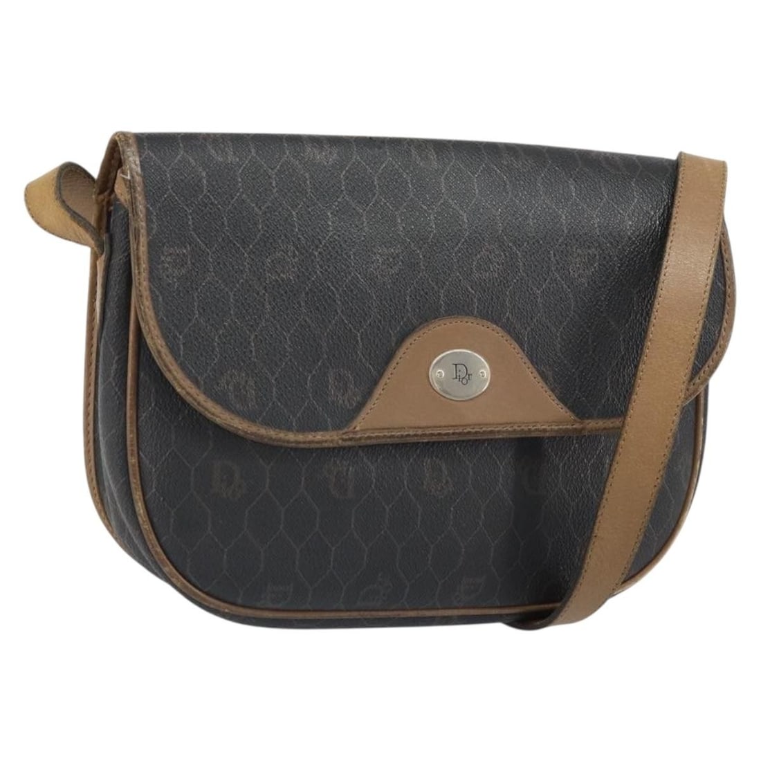 Dior Black Honeycomb PVC Leather Shoulder Bag Gold Accents France: Dior Black Honeycomb PVC Leather Shoulder Bag Gold Accents France This Christian Dior shoulder bag features a honeycomb canvas and PVC leather exterior in black with gold-tone accents. The bag is made