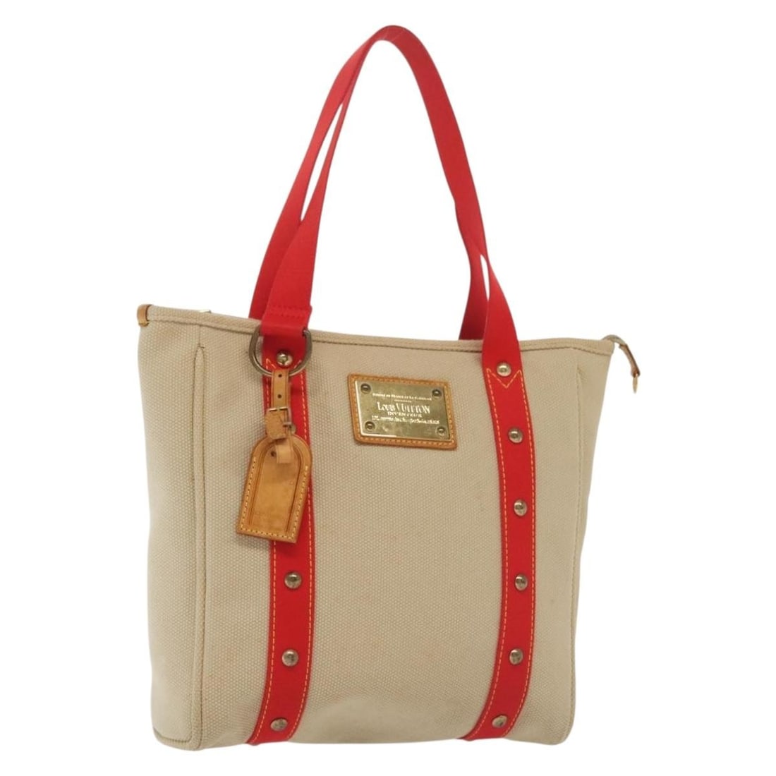 LOUIS VUITTON Antigua Cabas MM Beige Red Canvas Tote Bag M40035 (1 of 18)