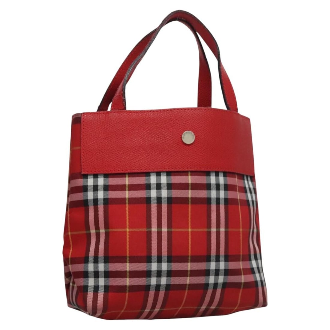 BURBERRY Red Nova Check Hand Bag Nylon Made in Italy: BURBERRY Red Nova Check Hand Bag Nylon Made in Italy This BURBERRY Nova Check Hand Bag features a vibrant red nylon exterior, showcasing an elegant yet practical design. The bag measures approximately