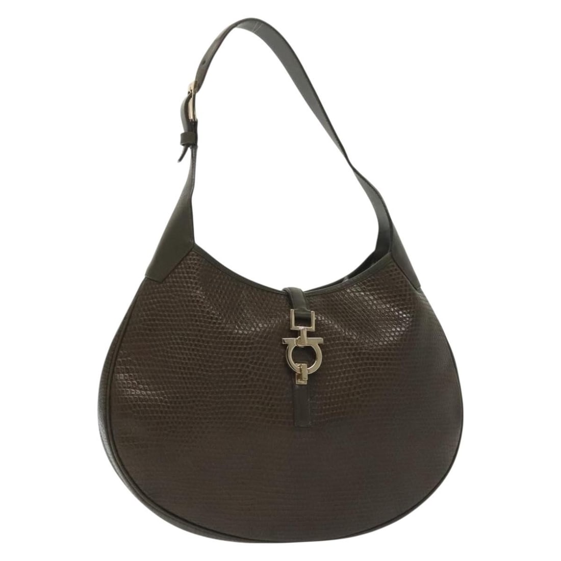 Salvatore Ferragamo Gancini Brown Leather Shoulder Bag Gold Accents Italy: Salvatore Ferragamo Gancini Brown Leather Shoulder Bag Gold Accents Italy This Salvatore Ferragamo Gancini Shoulder Bag showcases a sophisticated blend of brown and gold leather, epitomizing luxury an