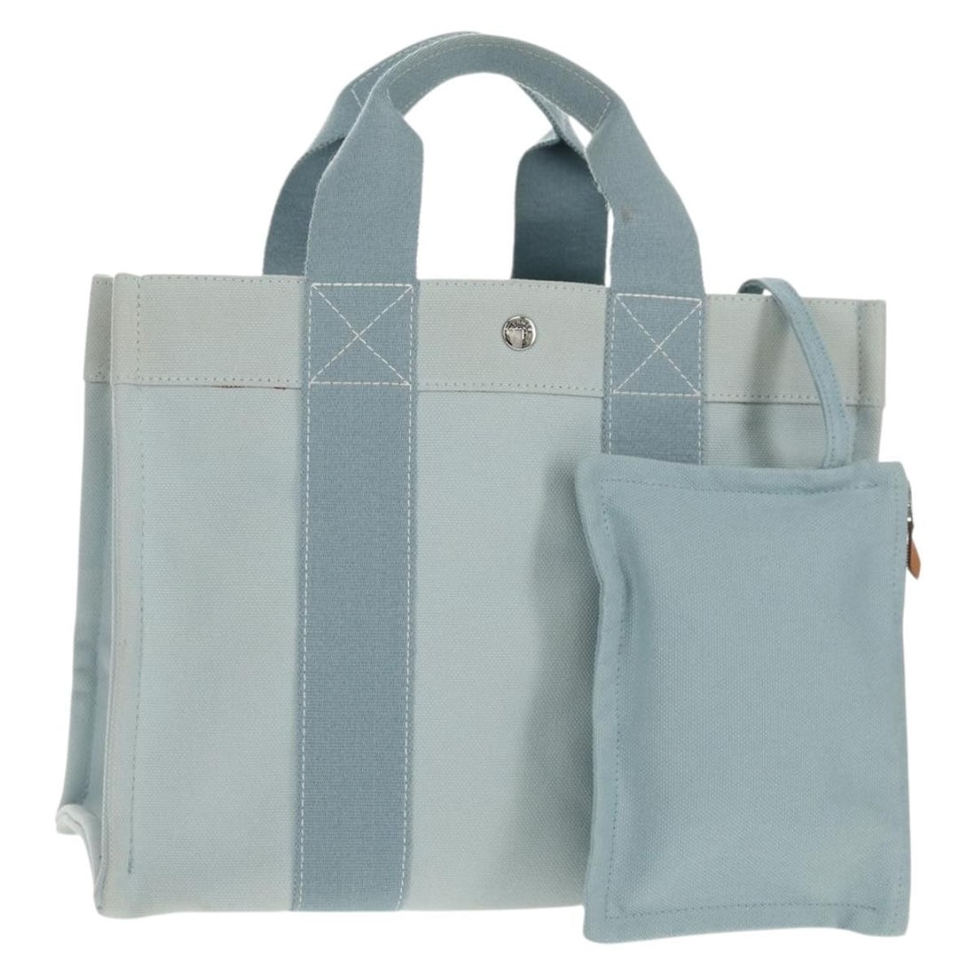 HERMES Bora Bora PM Light Blue Silver Canvas Tote Bag Auth: HERMES Bora Bora PM Light Blue Silver Canvas Tote Bag Auth This authentic HERMES Bora Bora PM Tote Bag is a stylish accessory crafted from durable light blue canvas with silver accents. Its spacious d