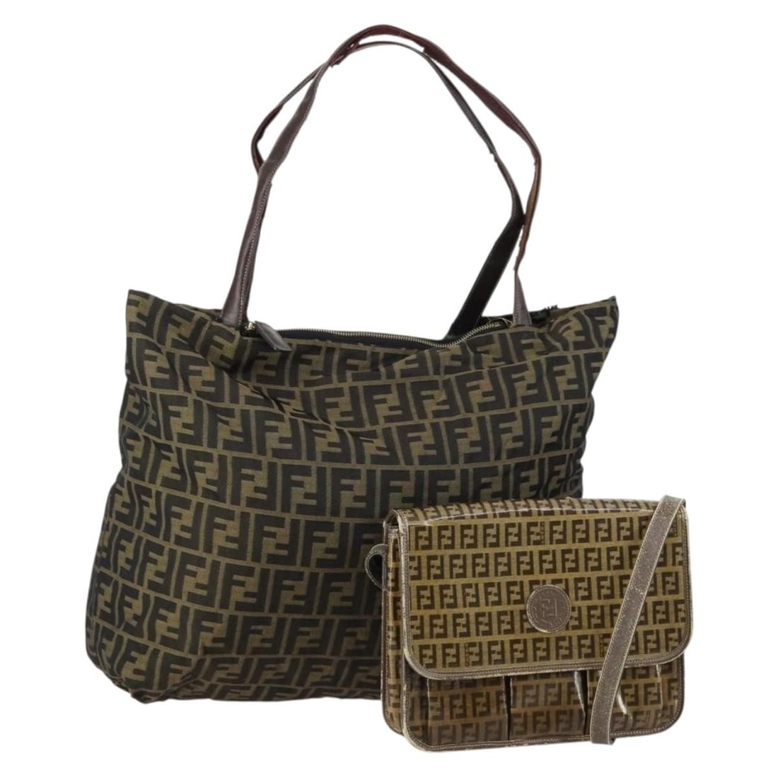 FENDI Zucca Canvas Hand Bag Set Black Brown Enamel Authentic (1 of 18)