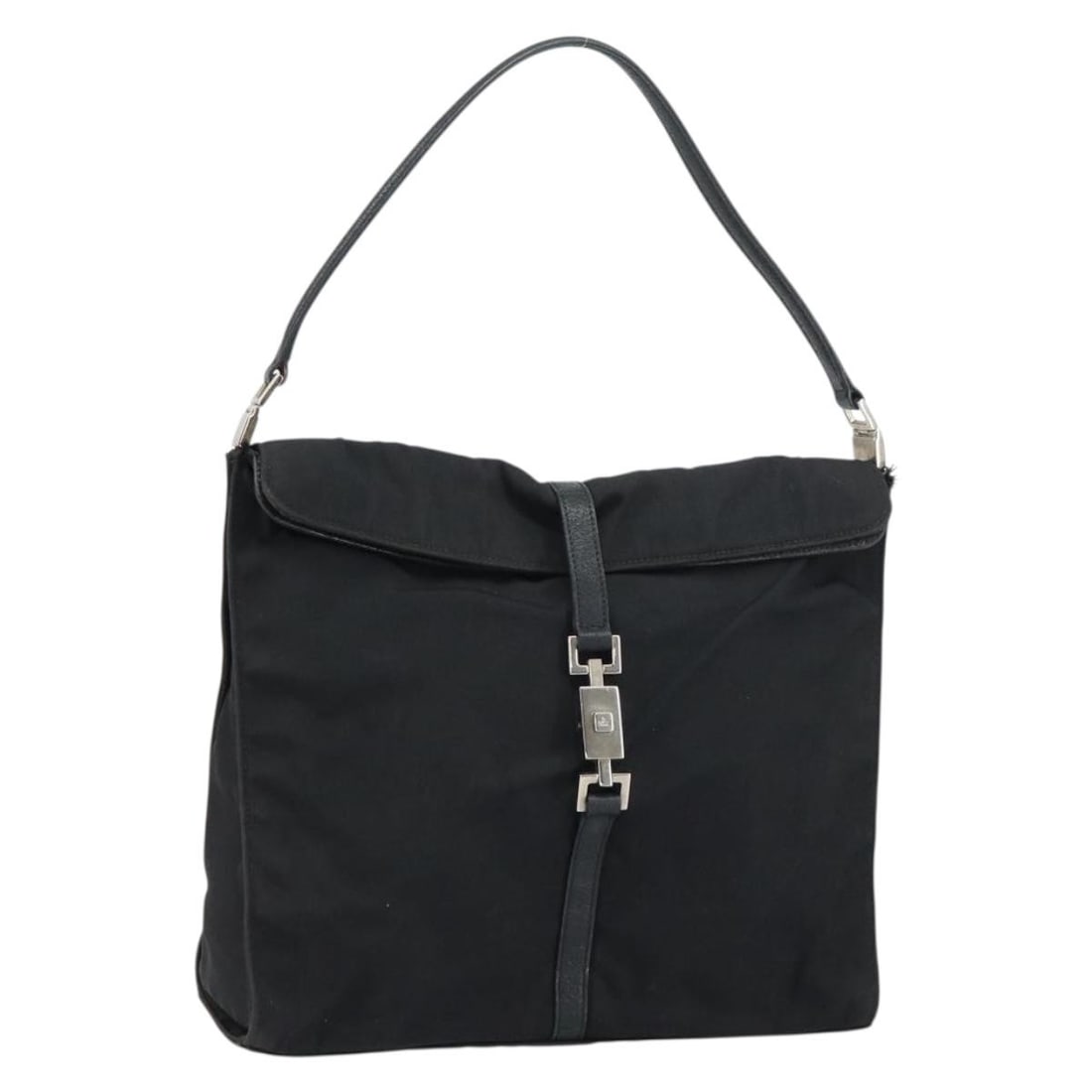 GUCCI Jackie Nylon Shoulder Bag Black Silver Auth 001 3355 1781: GUCCI Jackie Nylon Shoulder Bag Black Silver Auth 001 3355 1781 This authentic GUCCI Jackie Shoulder Bag is crafted from high-quality nylon in a sleek black and silver color combination. Its spacious