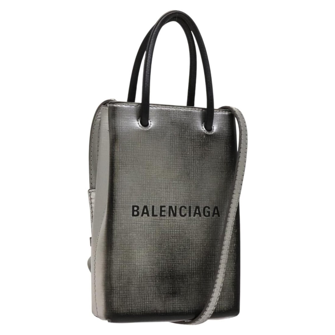 BALENCIAGA Silver Leather Shoulder Phone Holder Bag Auth Italy (1 of 18)