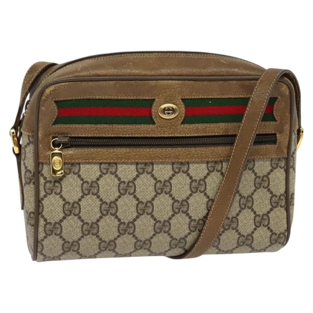 GUCCI GG Supreme Sherry Line Shoulder Bag Beige Gold PVC 56 02 087 Auth: GUCCI GG Supreme Sherry Line Shoulder Bag Beige Gold PVC 56 02 087 Auth This stylish GUCCI GG Supreme Web Sherry Line Shoulder Bag is a chic accessory crafted from durable PVC leather in a sophisticat