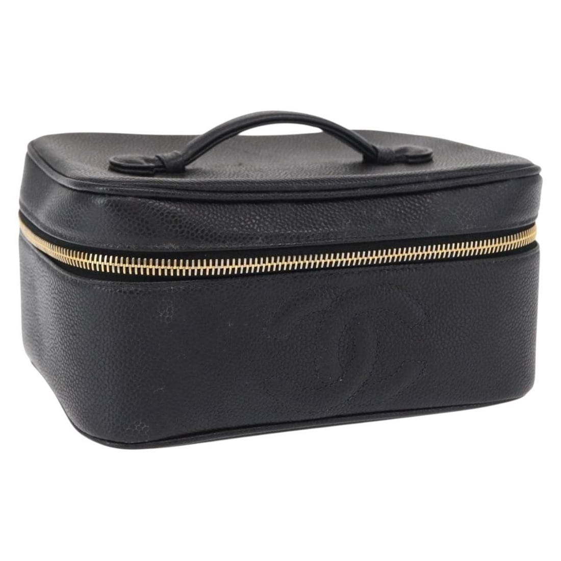 CHANEL Coco Mark Vanity Hand Bag Black Gold Caviar Skin Auth 156049 (1 of 18)