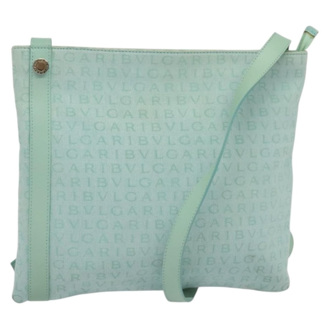 BVLGARI Logo Mania Green Silver Canvas Shoulder Bag Auth BA4215 (1 of 18)