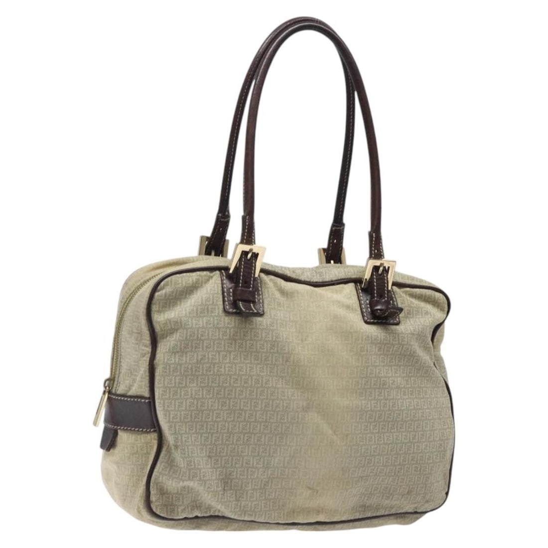 Fendi Zucchino Canvas Blue Gold Shoulder Bag Italy Auth 124324 (1 of 18)