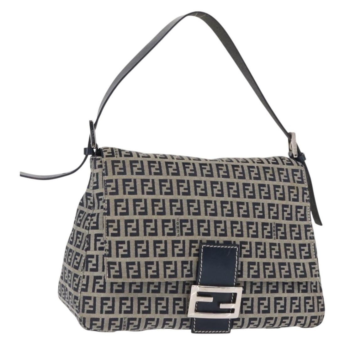 Fendi Mamma Baguette Navy Silver Zucchino Canvas Shoulder Bag Italy: Fendi Mamma Baguette Navy Silver Zucchino Canvas Shoulder Bag Italy This FENDI Mamma Baguette shoulder bag features the iconic Zucchino canvas in navy and silver. Made in Italy, this bag has a structu