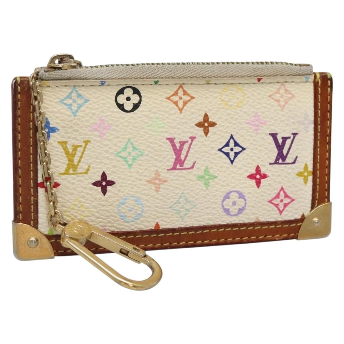 LOUIS VUITTON Multicolor Coin Purse M92655 White Canvas Auth: LOUIS VUITTON Multicolor Coin Purse M92655 White Canvas Auth This elegant Louis Vuitton Multicolor Pochette Cles Coin Purse in White is a stylish accessory, crafted from Monogram Multicolor Canvas. It