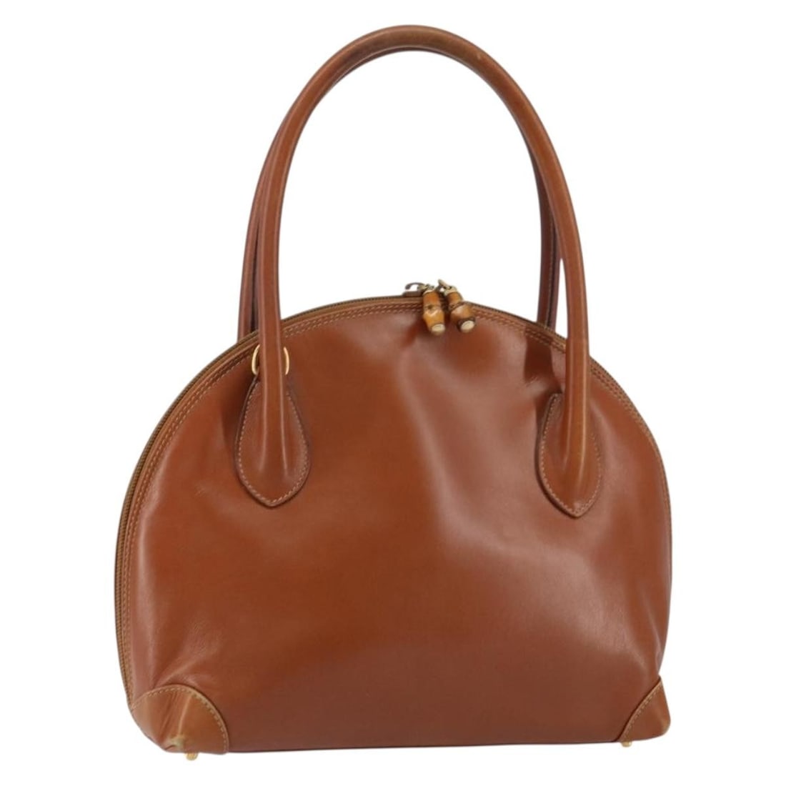 GUCCI Bamboo Leather Hand Bag Brown Gold Auth Italy (1 of 18)
