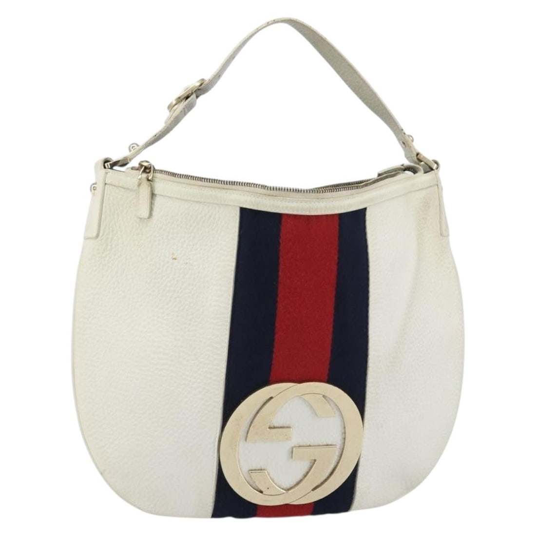 GUCCI Sherry Line White Gold Red Leather Shoulder Bag 130771 Auth: GUCCI Sherry Line White Gold Red Leather Shoulder Bag 130771 Auth This GUCCI Sherry Line Shoulder Bag is a luxurious accessory crafted in Italy, featuring a striking combination of white leather compl
