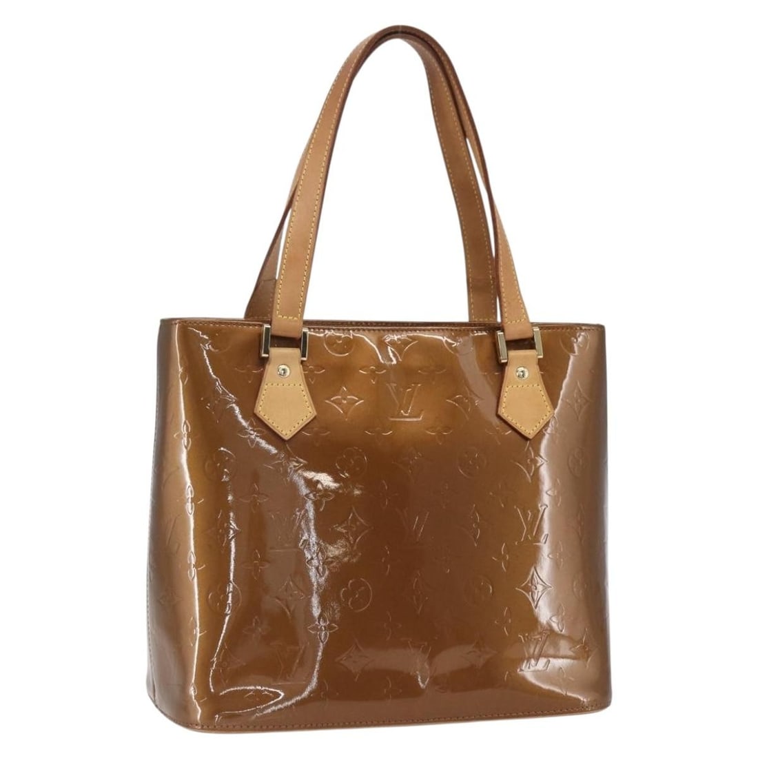 Louis Vuitton Houston Bronze Patent Leather Handbag Monogram Vernis M91122: Louis Vuitton Houston Bronze Patent Leather Handbag Monogram Vernis M91122 This is a Louis Vuitton Monogram Vernis Houston hand bag in bronze patent leather. The bag features a structured silhouette w