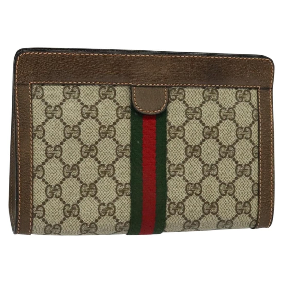 Authentic GUCCI GG Supreme Sherry Line Clutch Bag Beige Red 89 01 001 (1 of 16)